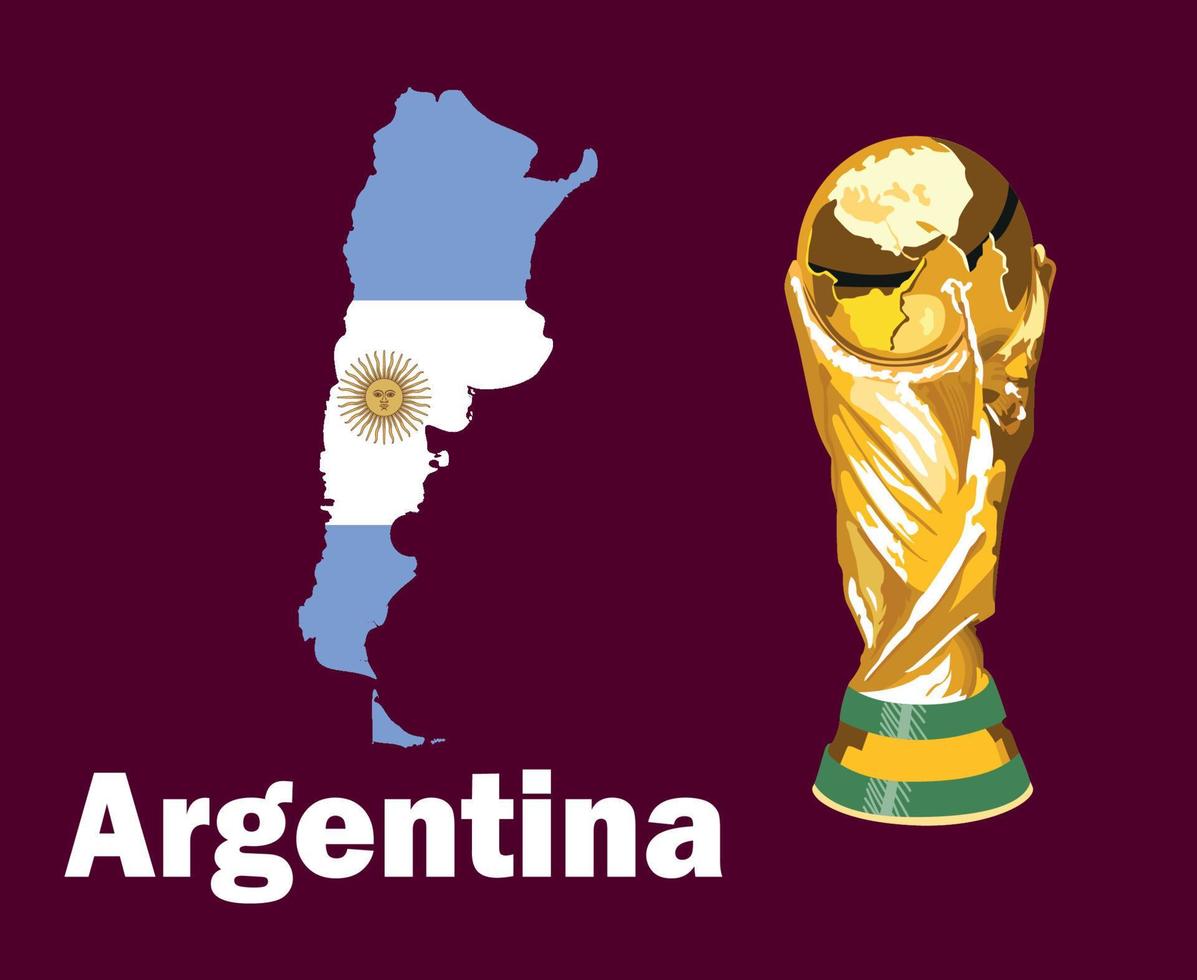 Argentinië kaart vlag met trofee wereld kop laatste Amerikaans voetbal symbool ontwerp Latijns Amerika en Europa vector Latijns Amerikaans en Europese landen Amerikaans voetbal teams illustratie