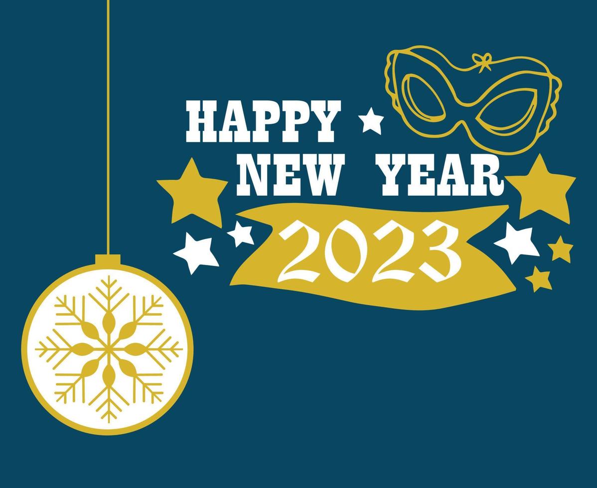 gelukkig nieuw jaar 2023 vakantie abstract vector illustratie ontwerp geel en wit met blauw achtergrond