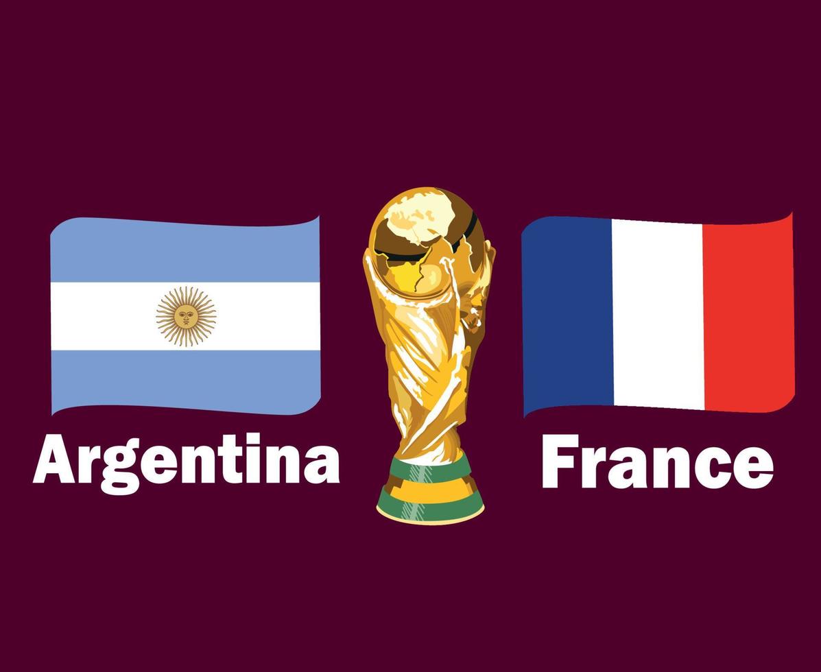 Argentinië vs Frankrijk vlag lint met trofee wereld kop symbool laatste Amerikaans voetbal ontwerp Latijns Amerika en Europa vector Latijns Amerikaans en Europese landen Amerikaans voetbal teams illustratie
