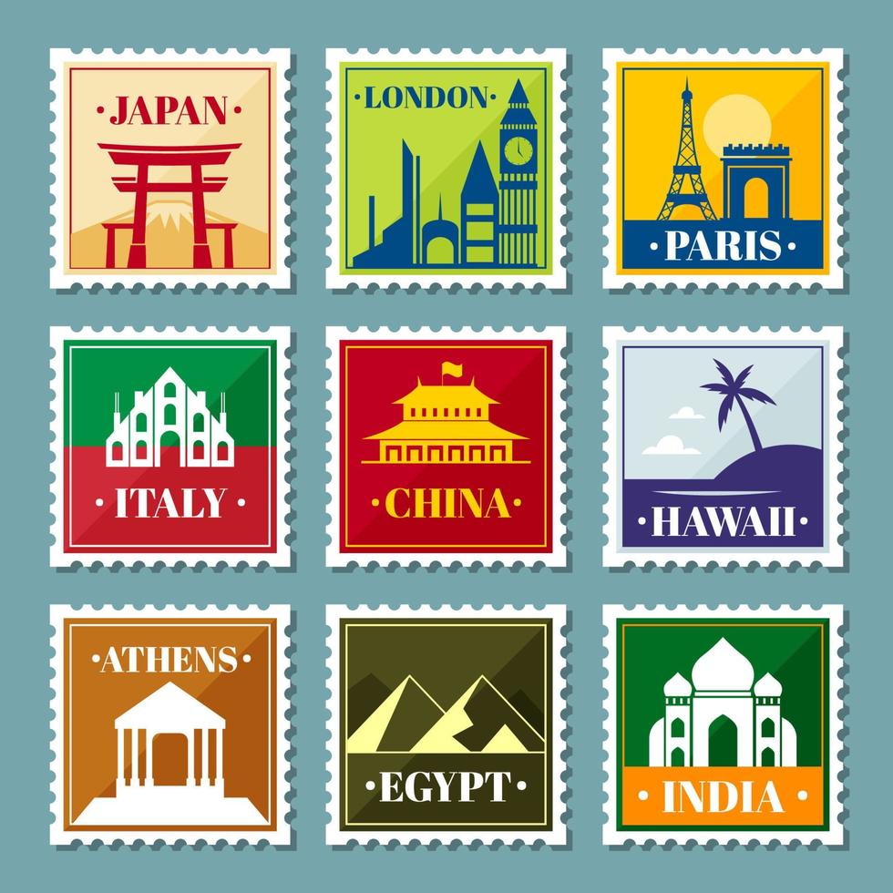 op reis postzegel sticker vector