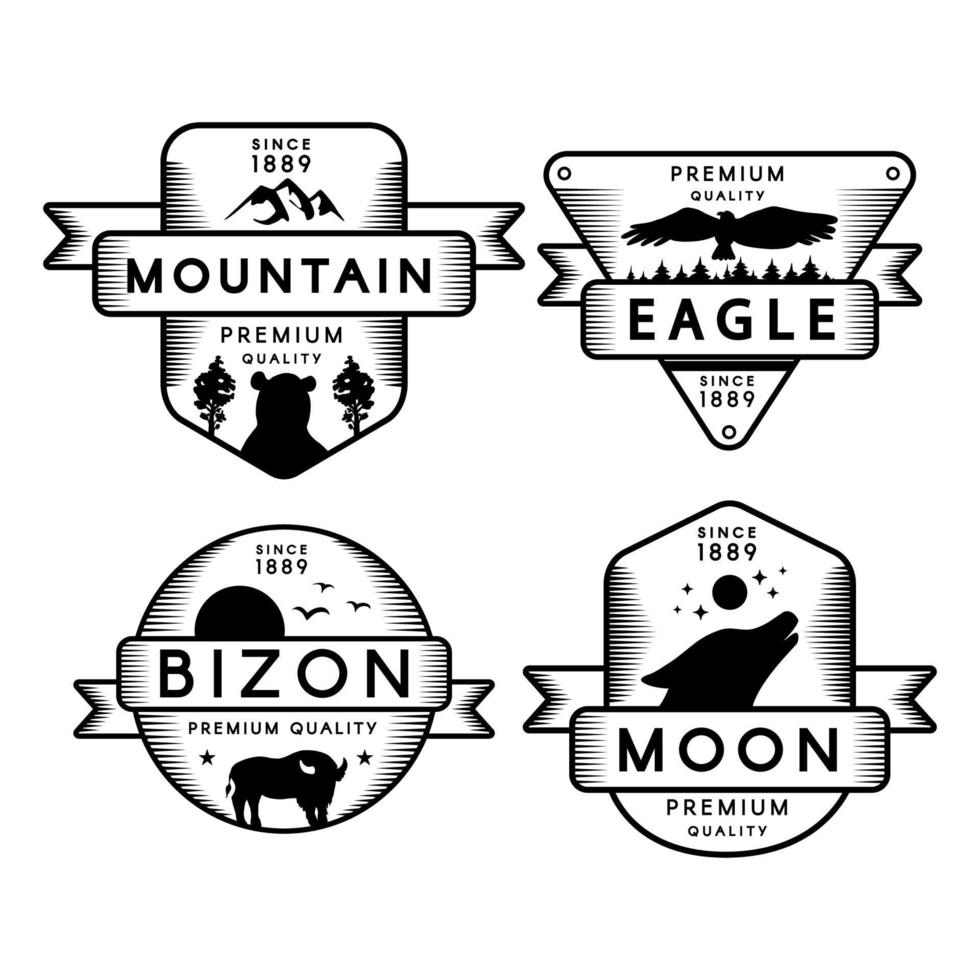 vliegende adelaar en bizon, maan en berg set logo vector