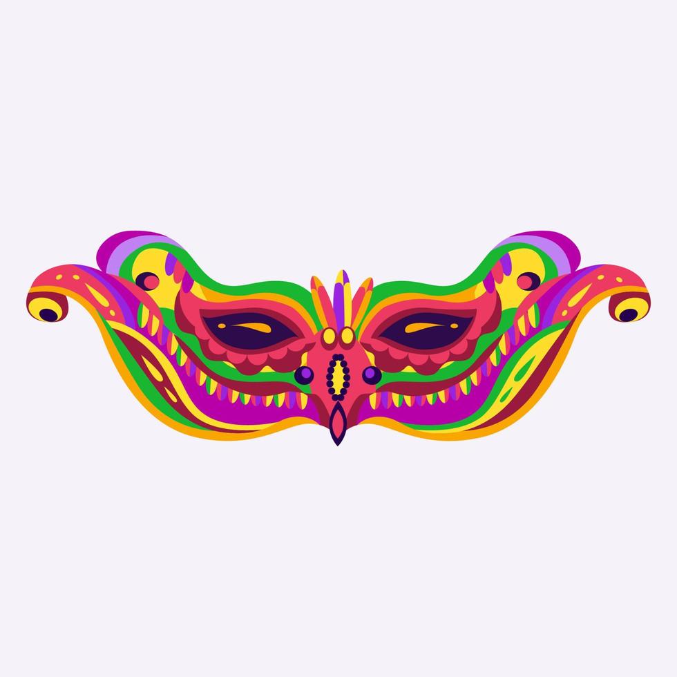 gelukkig carnaval vakantie concept met een musical masker met veren. carnaval masker. vector illustratie.