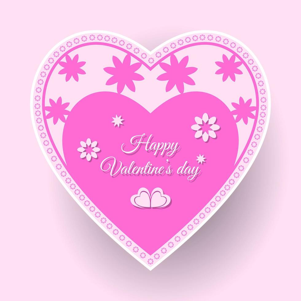gelukkig Valentijnsdag dag met hart en bloemen. roze achtergrond. vector