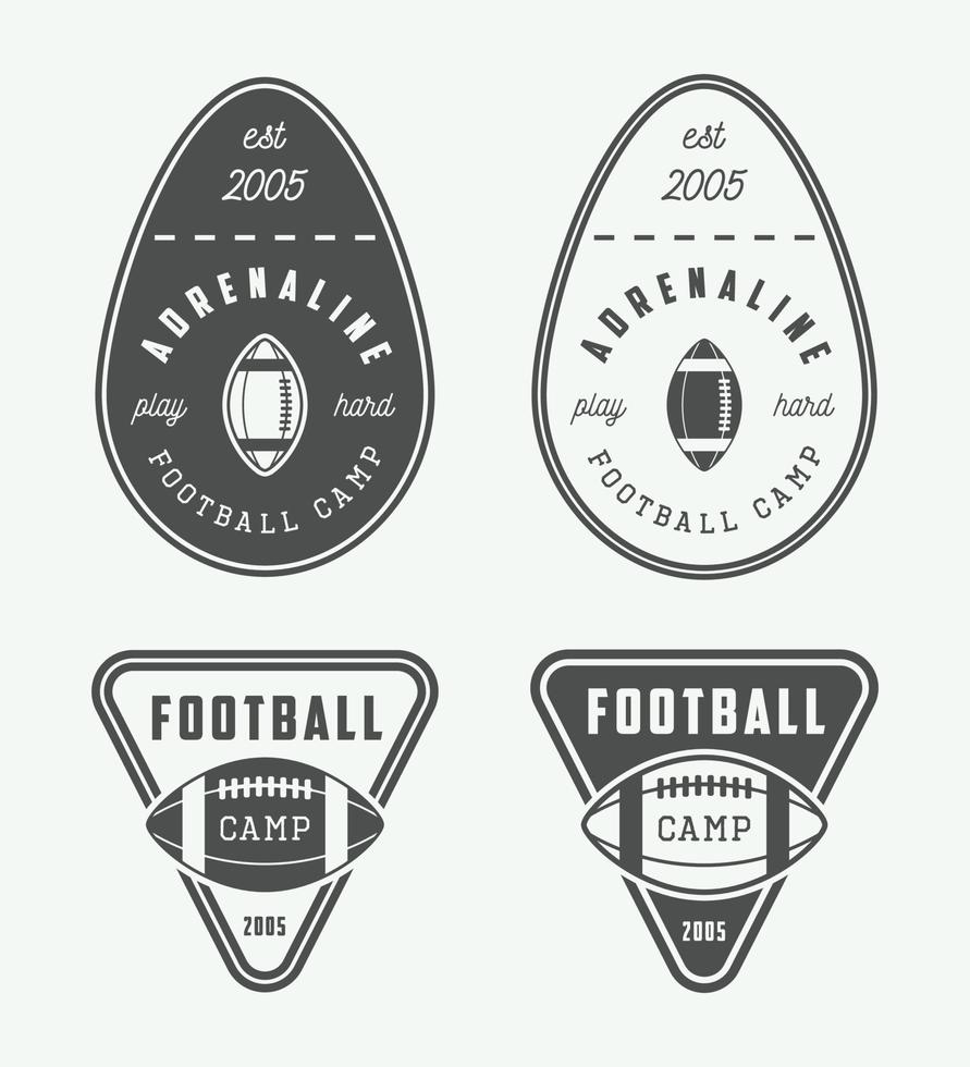 reeks van wijnoogst rugby en Amerikaans Amerikaans voetbal etiketten, emblemen en logo. vector illustratie