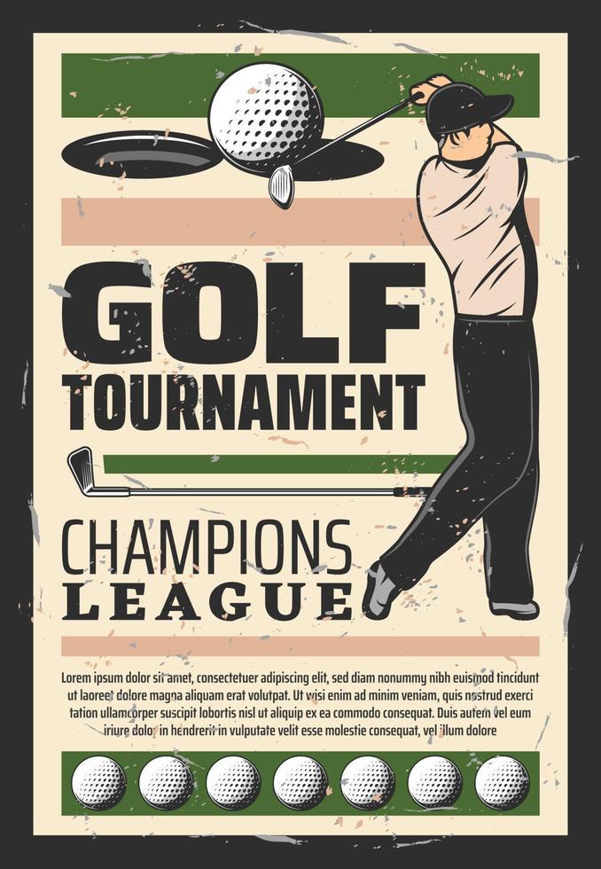 golf kampioen liga toernooi retro poster vector