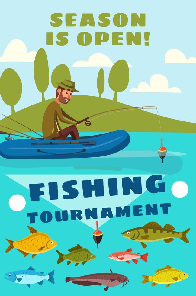 visvangst seizoen of visser toernooi poster vector