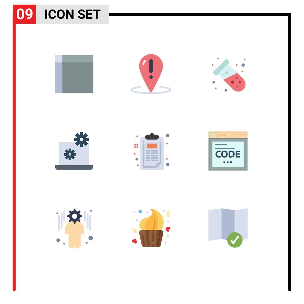 groep van 9 vlak kleuren tekens en symbolen voor checklist uitrusting punt laptop buis bewerkbare vector ontwerp elementen