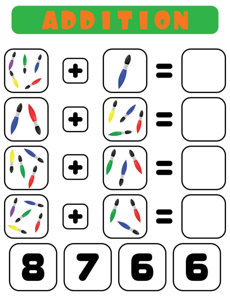 toevoeging van borstels. een taak voor kinderen. leerzaam ontwikkeling vel. kleur werkzaamheid bladzijde. een spel voor kinderen. grappig karakter. tekenfilm stijl. vector