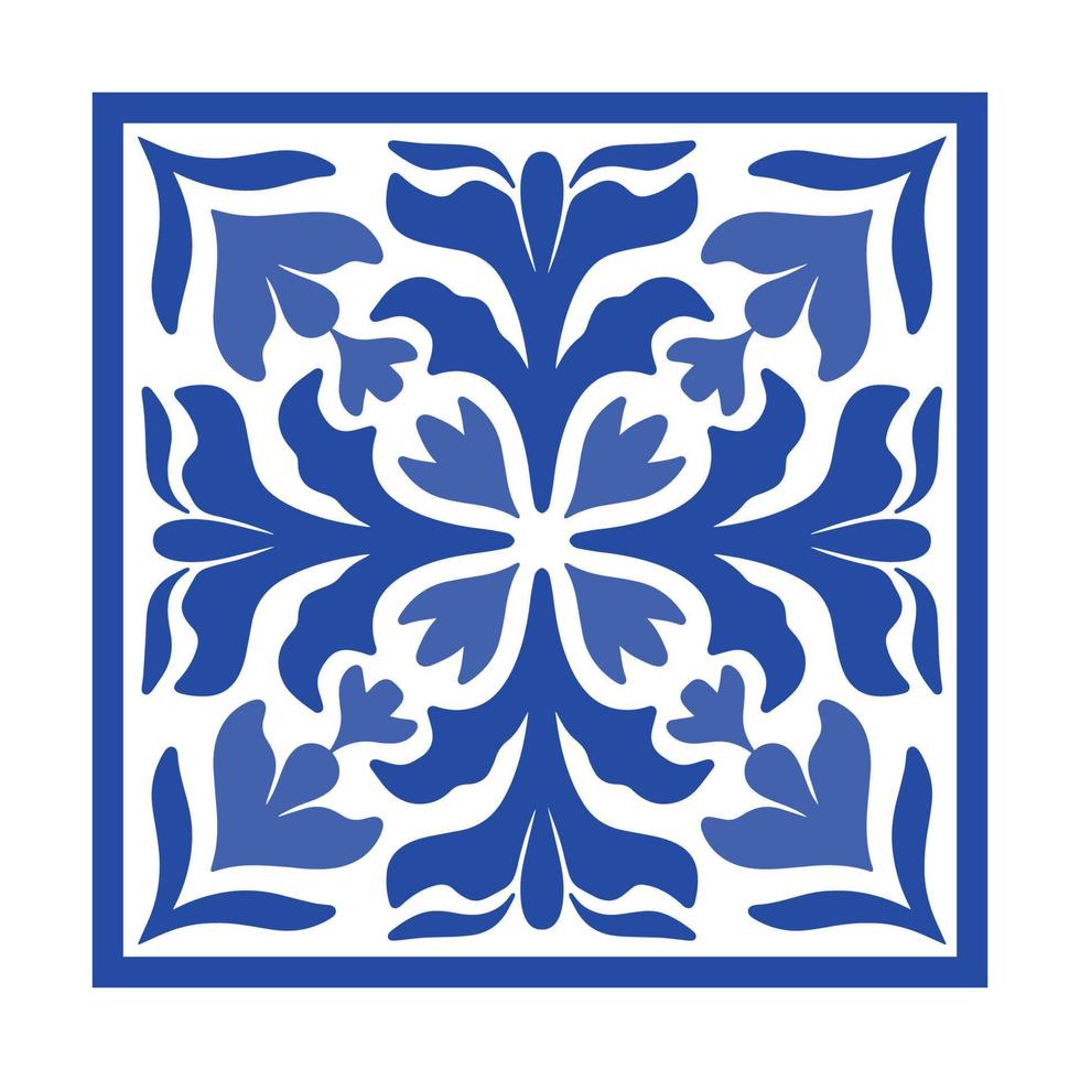 vector Portugees pottenbakkerij tegel met keramisch bloemen ornament. wijnoogst blauw Portugal azulejo, Mexicaans talavera, Italiaans majolica, arabesk motief of Spaans keramisch mozaïek-