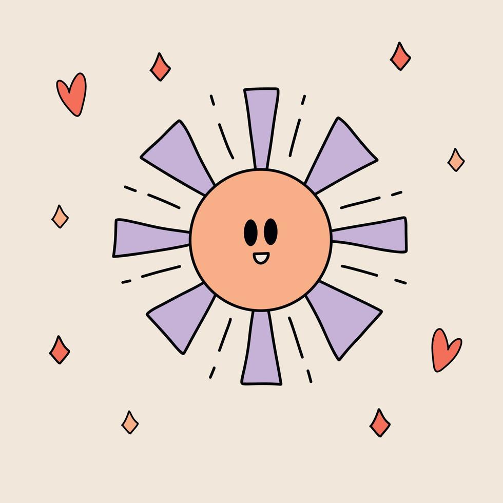 grappig retro sticker van groovy zon met ogen. wijnoogst tekenfilm Jaren 60 - jaren 70 psychedelisch element. geïsoleerd vector illustratie