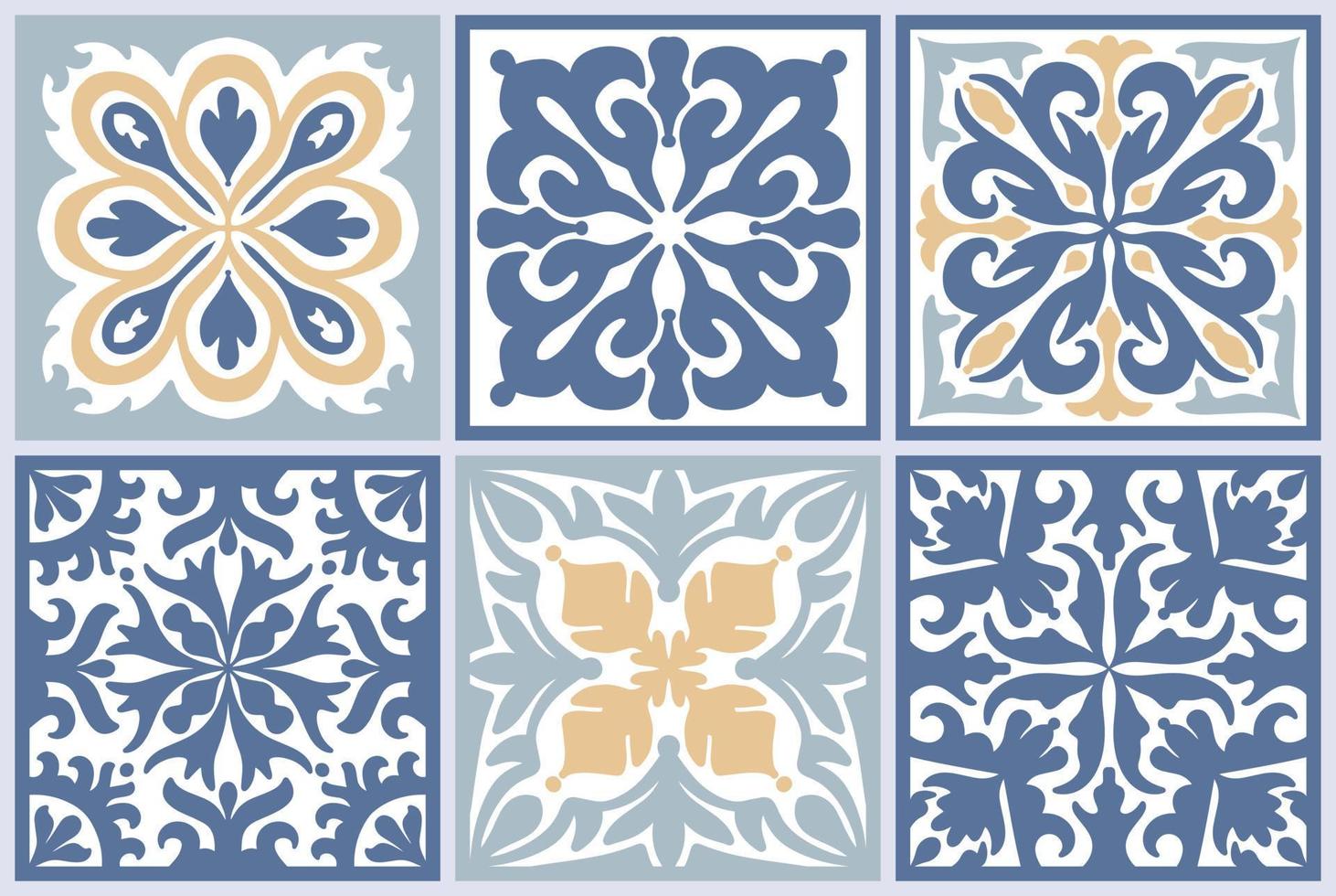 reeks van naadloos Marokkaans mozaïek- tegel met kleurrijk lapwerk. wijnoogst blauw Portugal azulejo, Mexicaans talavera, Italiaans majolica ornament, arabesk motief of Spaans keramisch mozaïek- vector