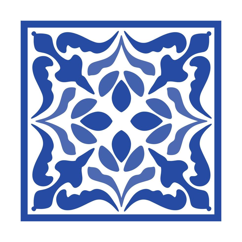 vector Portugees pottenbakkerij tegel met keramisch bloemen ornament. wijnoogst blauw Portugal azulejo, Mexicaans talavera, Italiaans majolica, arabesk motief of Spaans keramisch mozaïek-