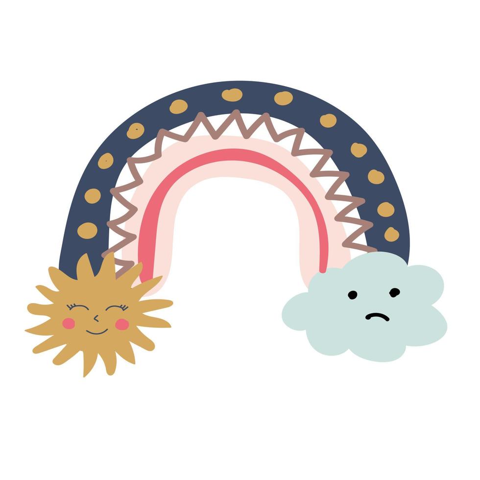 regenboog illustratie met wolken en zon voor baby's vector