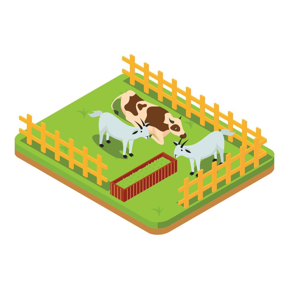 3d isometrische vee dieren in een corral met groen gras. vector isometrische illustratie geschikt voor diagrammen, infografieken, en andere grafisch middelen