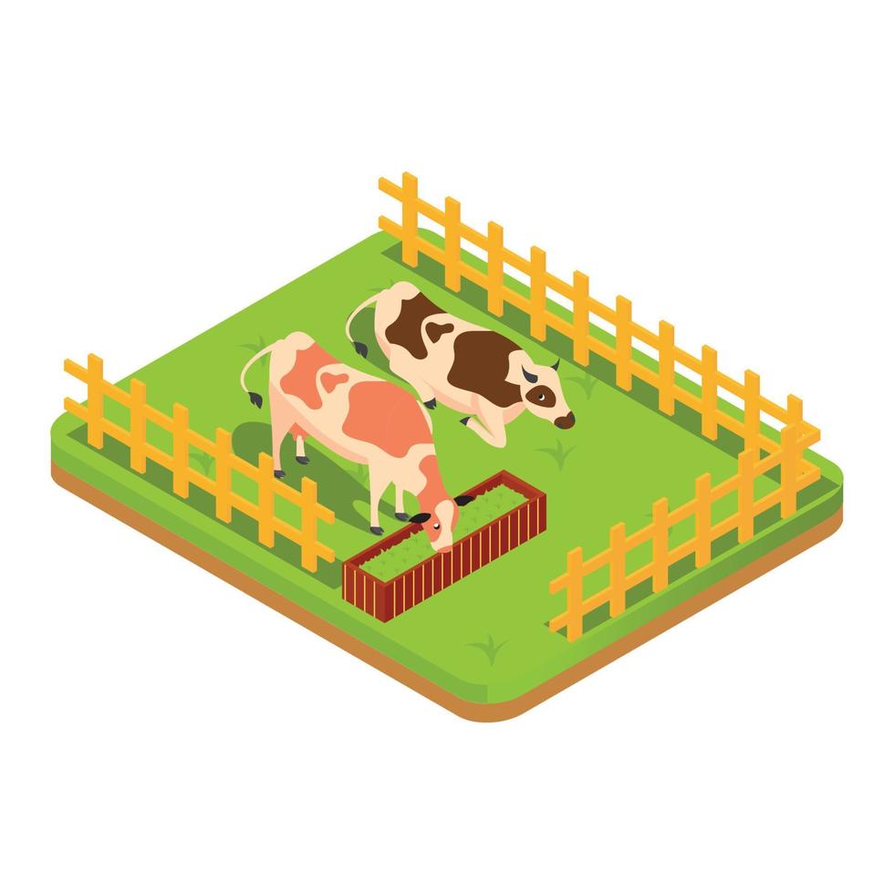 3d isometrische vee dieren in een corral met groen gras. vector isometrische illustratie geschikt voor diagrammen, infografieken, en andere grafisch middelen