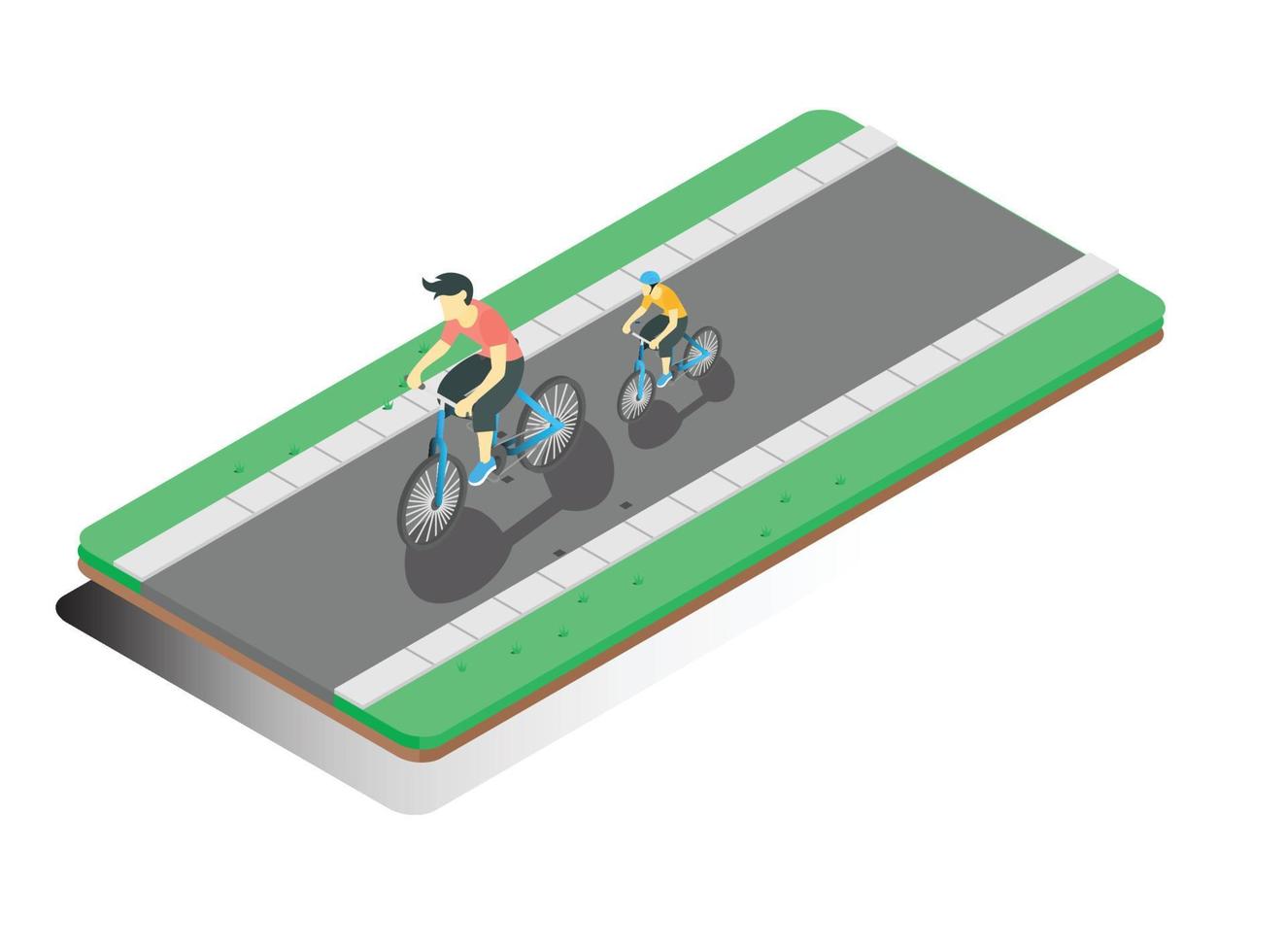 3d isometrische illustratie vlak ontwerp van wielersport Aan de weg, gedurende de ochtend, vector isometrische illustratie geschikt voor diagrammen, infografieken, en andere grafisch middelen