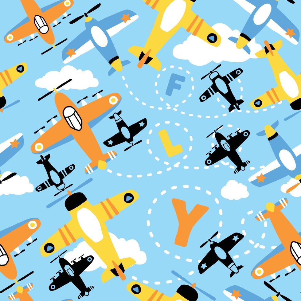 naadloos patroon vector van vliegtuig tekenfilm, vlucht elementen illustratie