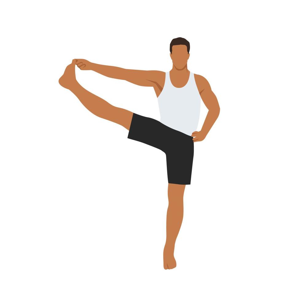 Mens aan het doen staand hand- naar groot teen houding. praktijk utthita hasta padangusthasana. vlak vector illustratie geïsoleerd Aan wit achtergrond