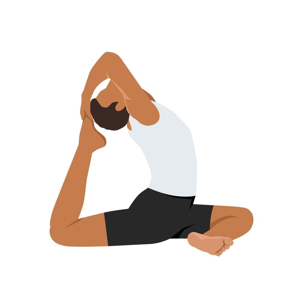 Mens aan het doen een legged koning duif houding iii. praktijk eka pada rajakapotasana iii. vlak vector illustratie geïsoleerd Aan wit achtergrond