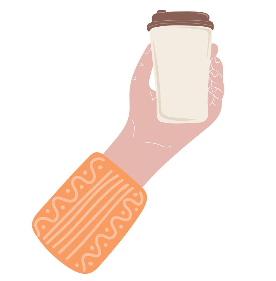 hand- Holding beschikbaar koffie beker. koffie naar Gaan kop vector