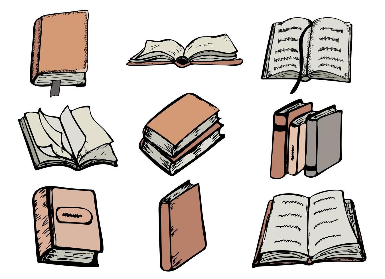 hand- getrokken tekening boeken set. vector illustratie