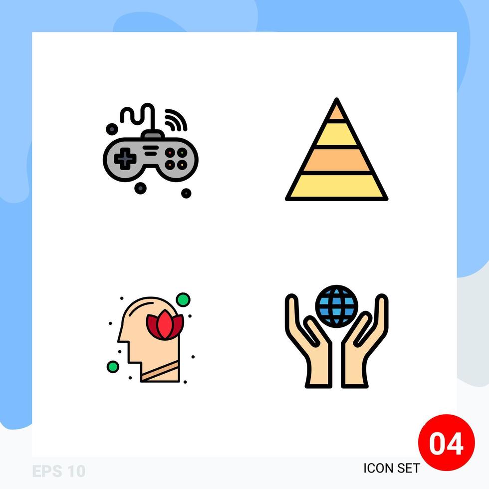 modern reeks van 4 gevulde lijn vlak kleuren pictogram van spellen harmonie dingen piramide menselijk bewerkbare vector ontwerp elementen