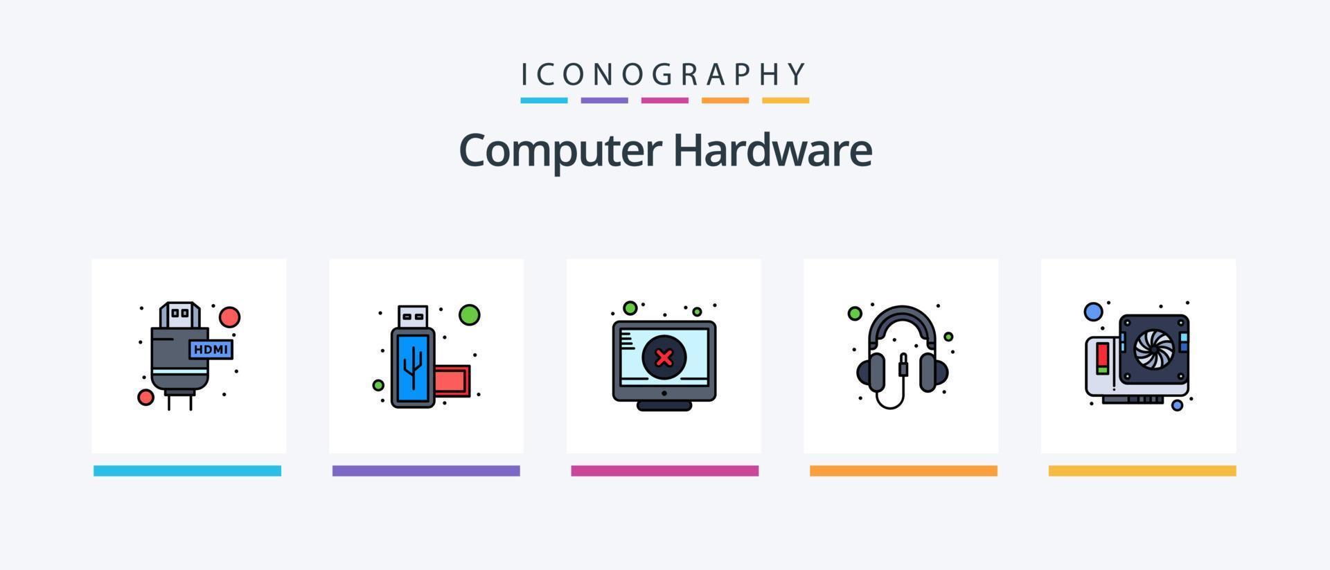 computer hardware lijn gevulde 5 icoon pak inclusief stroom. elektronica. camera. hardware. computer. creatief pictogrammen ontwerp vector