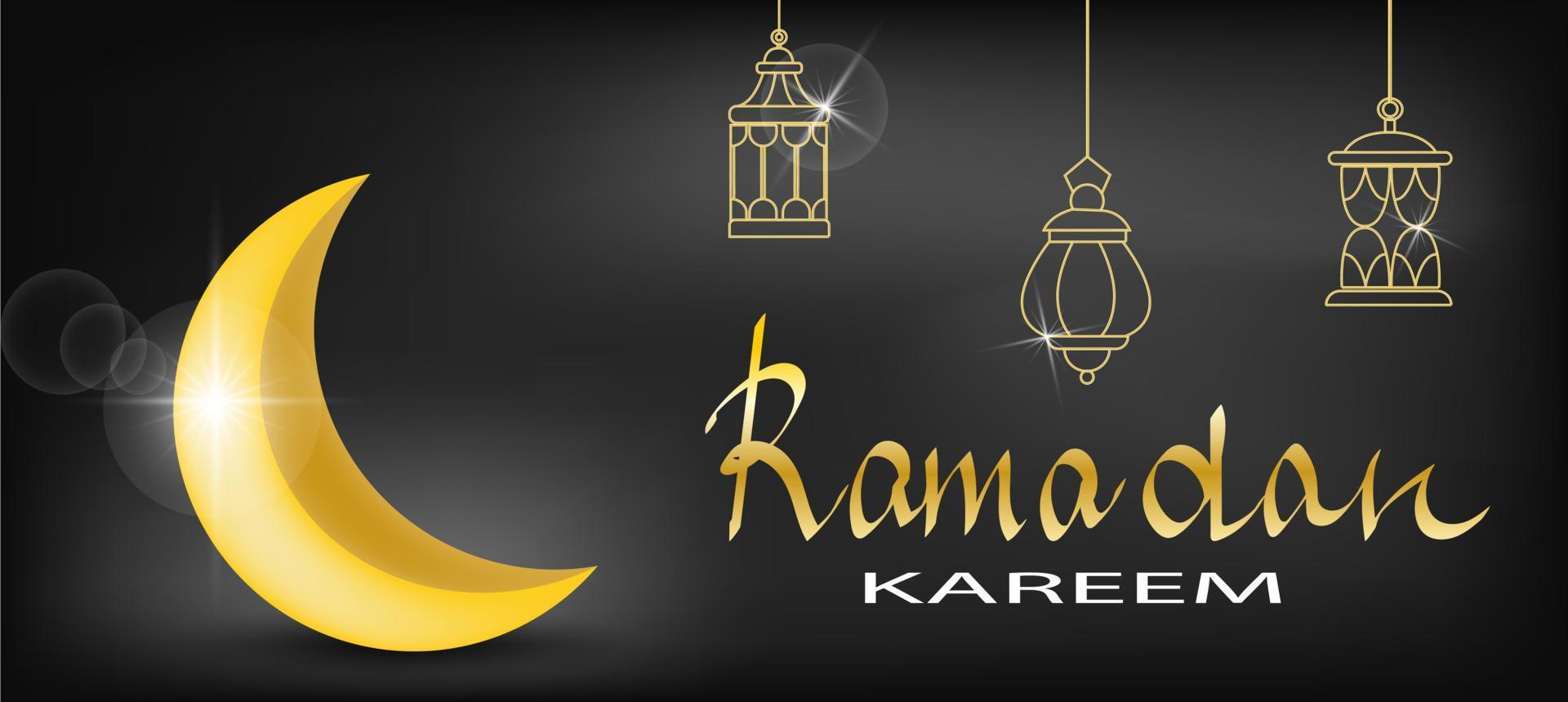 elegant Ramadan kareem met gouden maan en gouden lamp Aan donker achtergrond vector