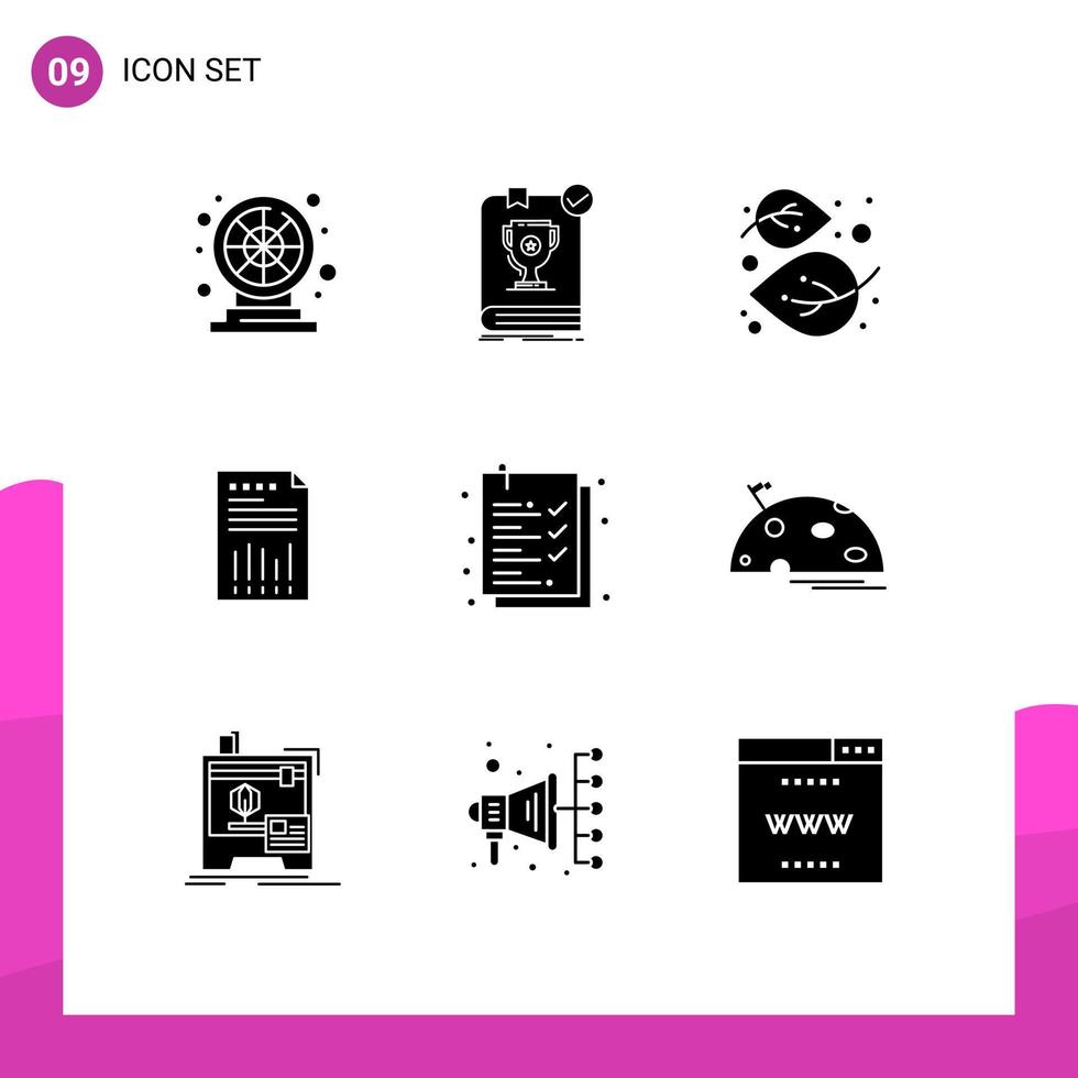 9 universeel solide glyphs reeks voor web en mobiel toepassingen financieel bedrijf reglement spreadsheet natuur bewerkbare vector ontwerp elementen