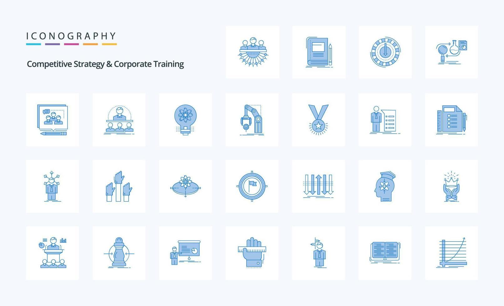 25 competitief strategie en zakelijke opleiding blauw icoon pak vector