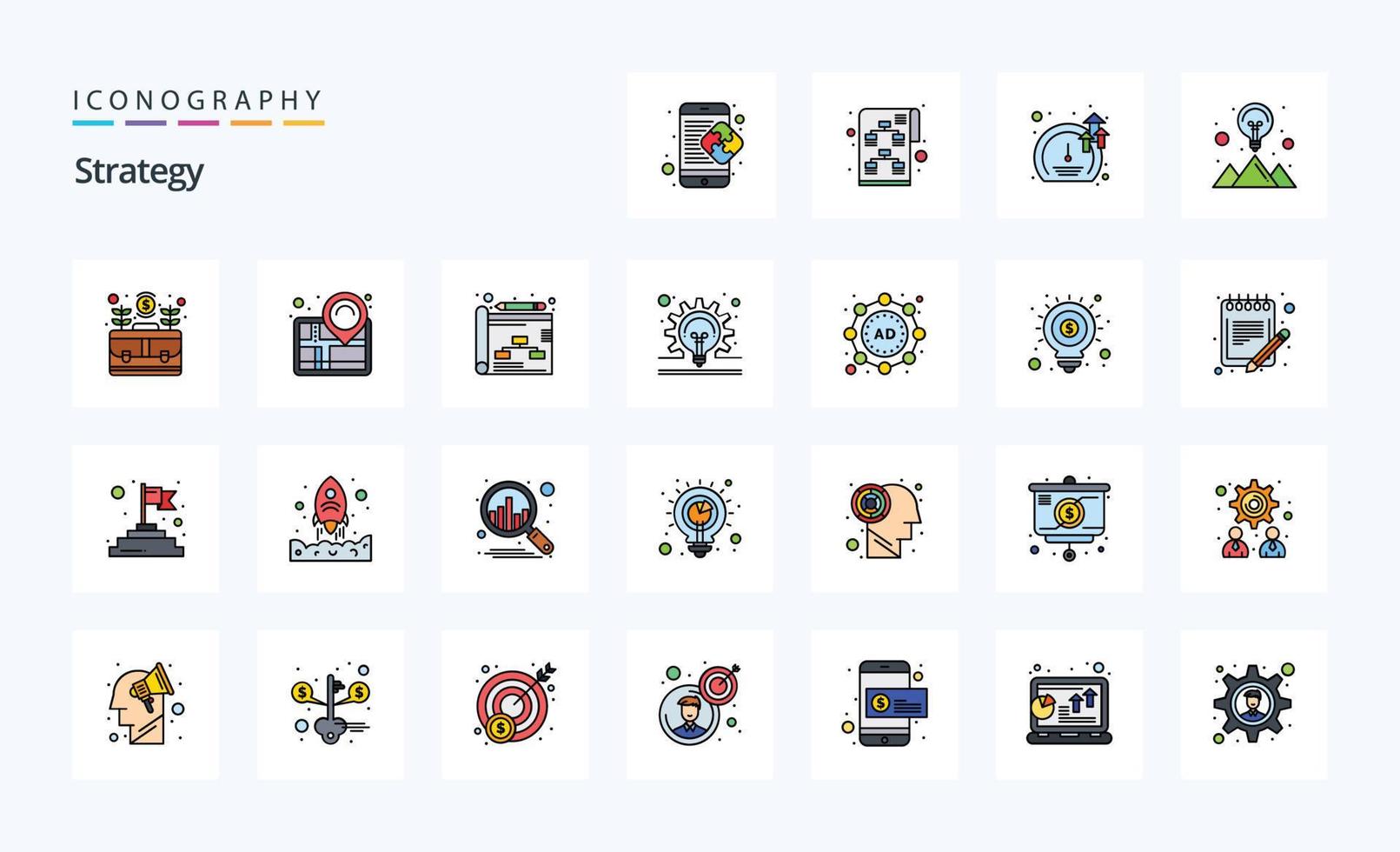 25 strategie lijn gevulde stijl icoon pak vector