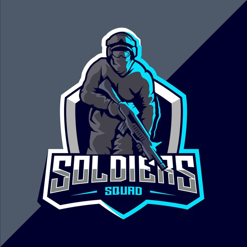 soldaat mascotte esport logo ontwerp vector