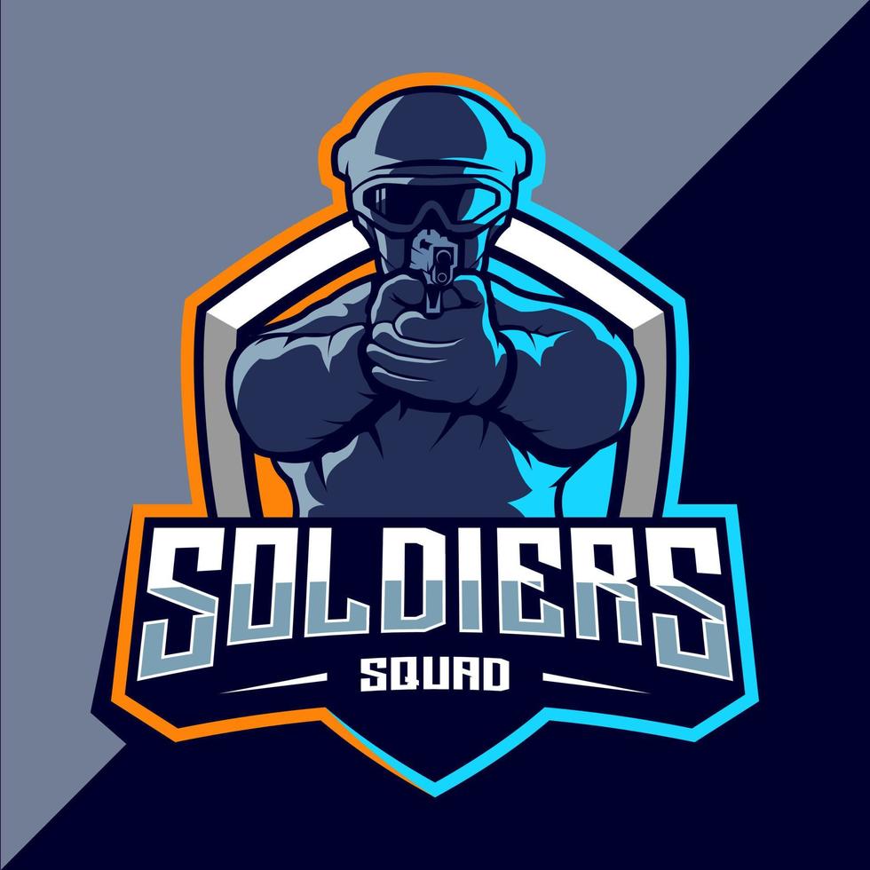 soldaat mascotte esport logo ontwerp vector