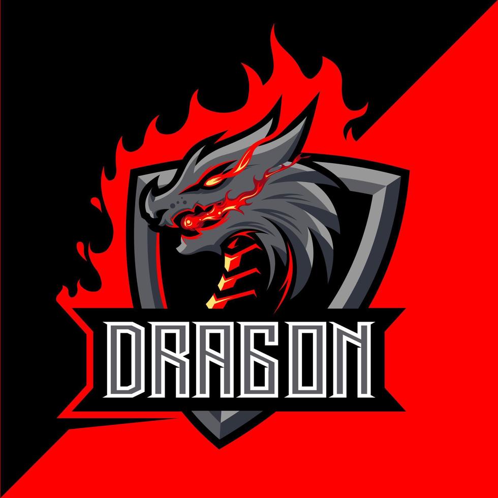 draak brand mascotte esport logo ontwerp vector