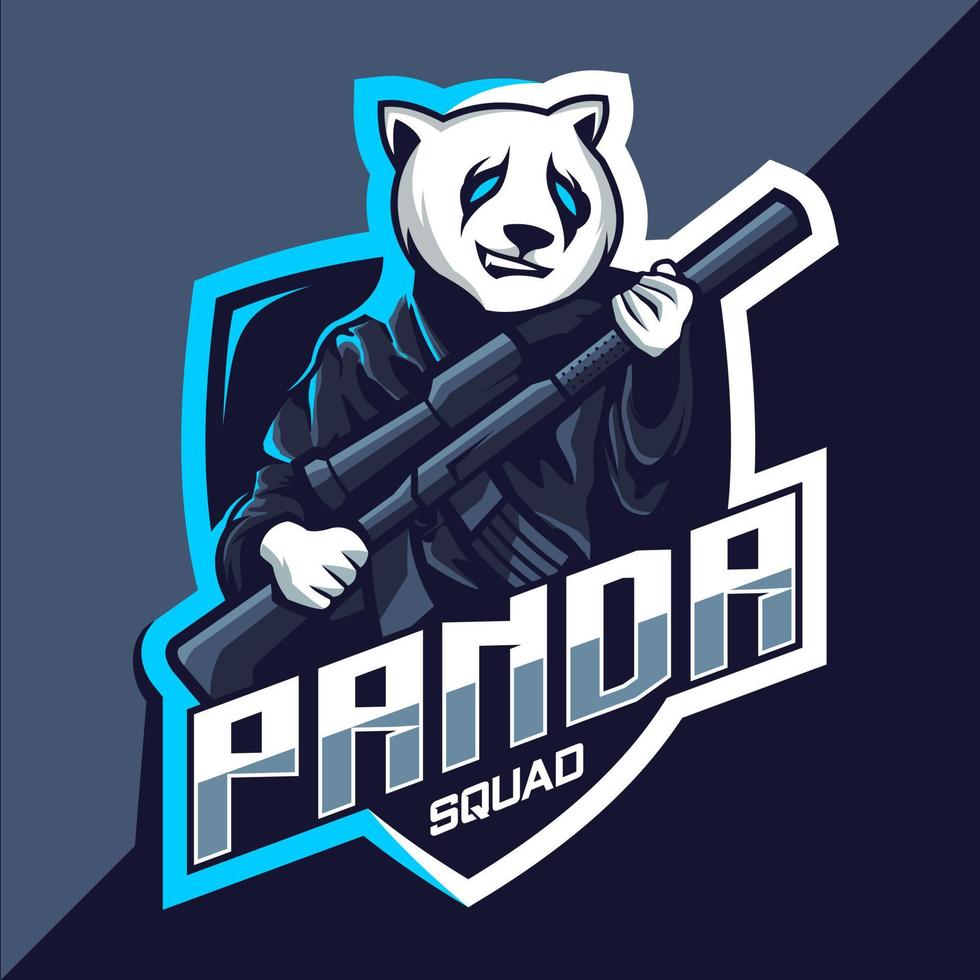 panda ploeg met geweer mascotte esport logo ontwerp vector