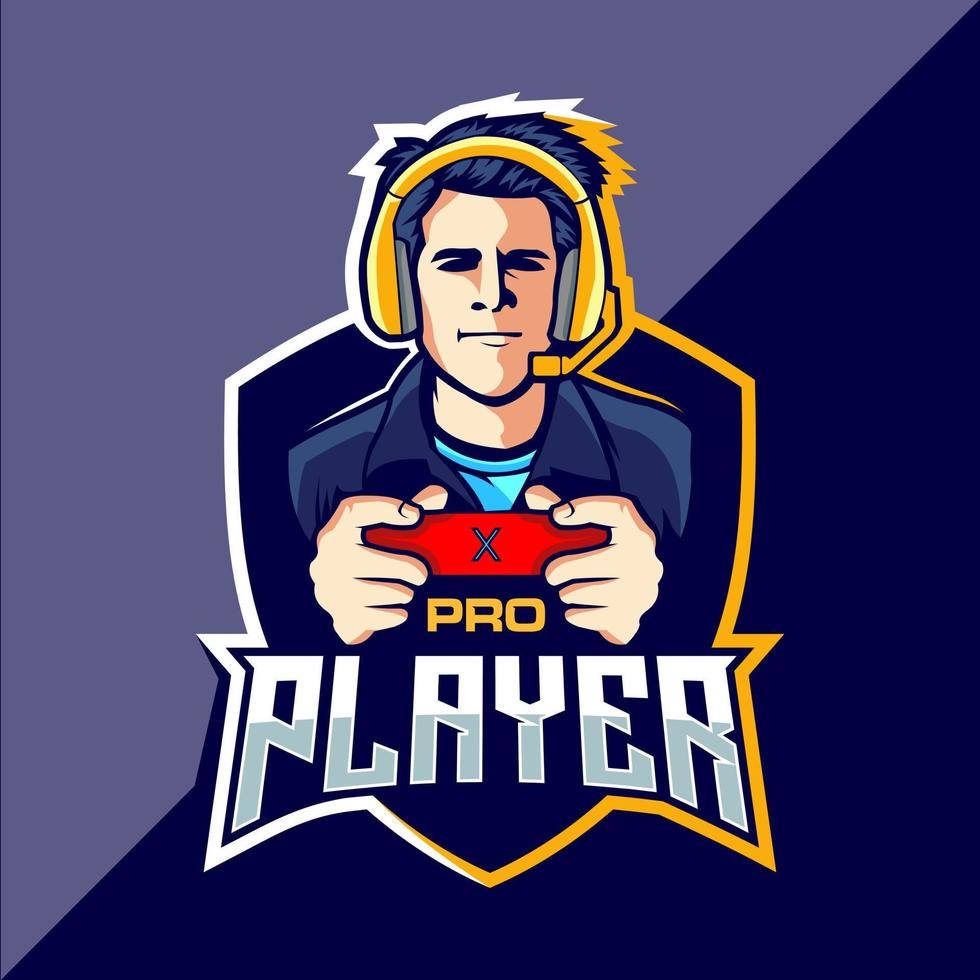 pro speler esports spel logo ontwerp vector