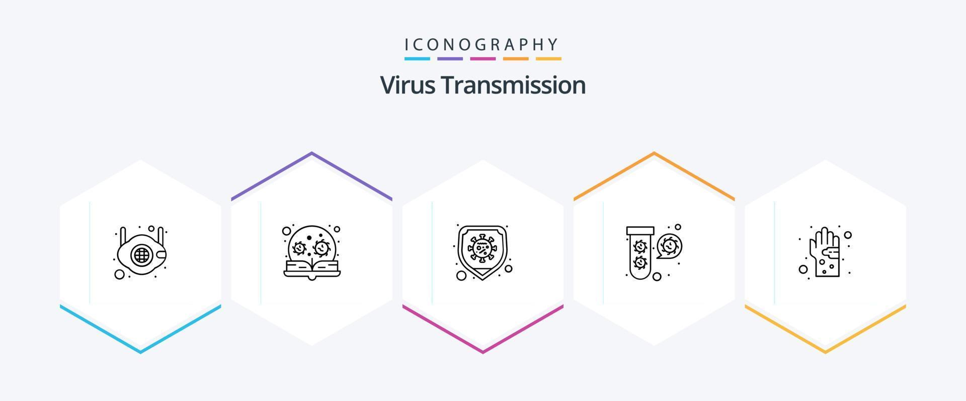 virus transmissie 25 lijn icoon pak inclusief vies. buizen. ziekte. vullen. bacterie vector