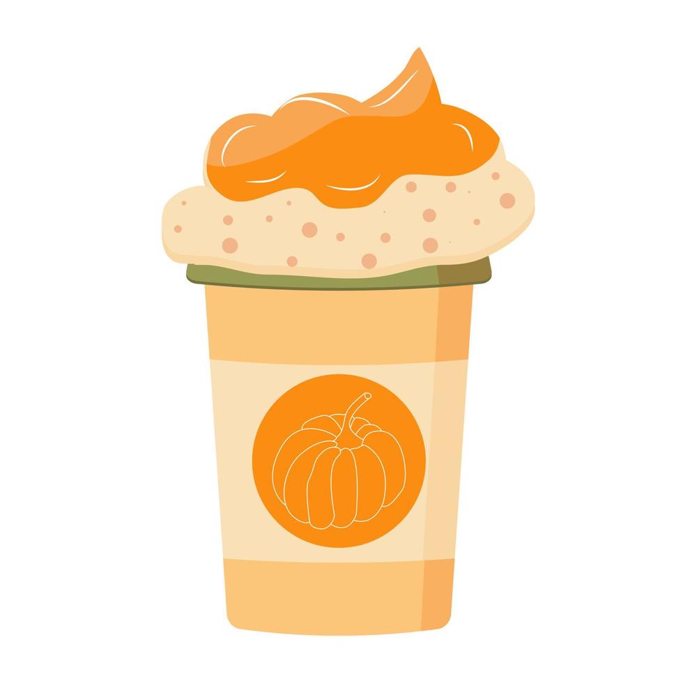 pompoen kruid latte, herfst koffie in oranje papier beker. vector illustratie.