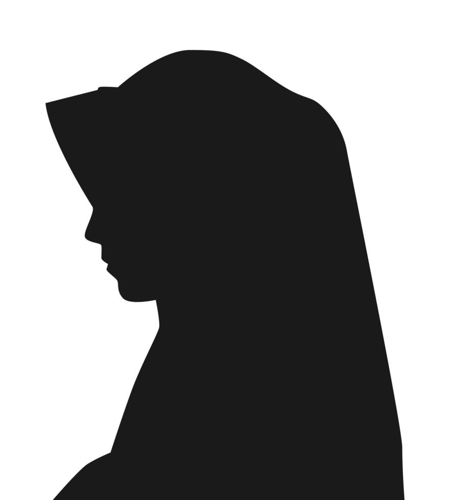 silhouet van een vrouw vervelend een hijab kant visie. moslim vrouwen kleding. wit geïsoleerd achtergrond. vector illustratie.