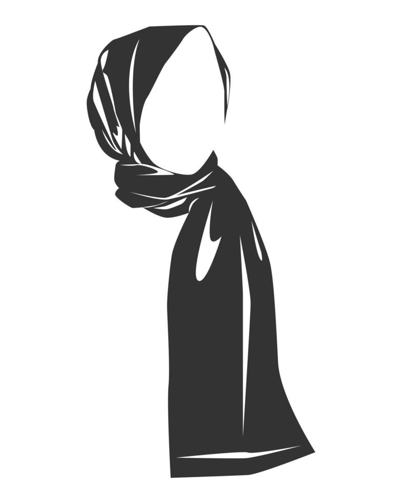 hijab silhouet. zwart en wit. moslim vrouwen kleding. vector illustratie.