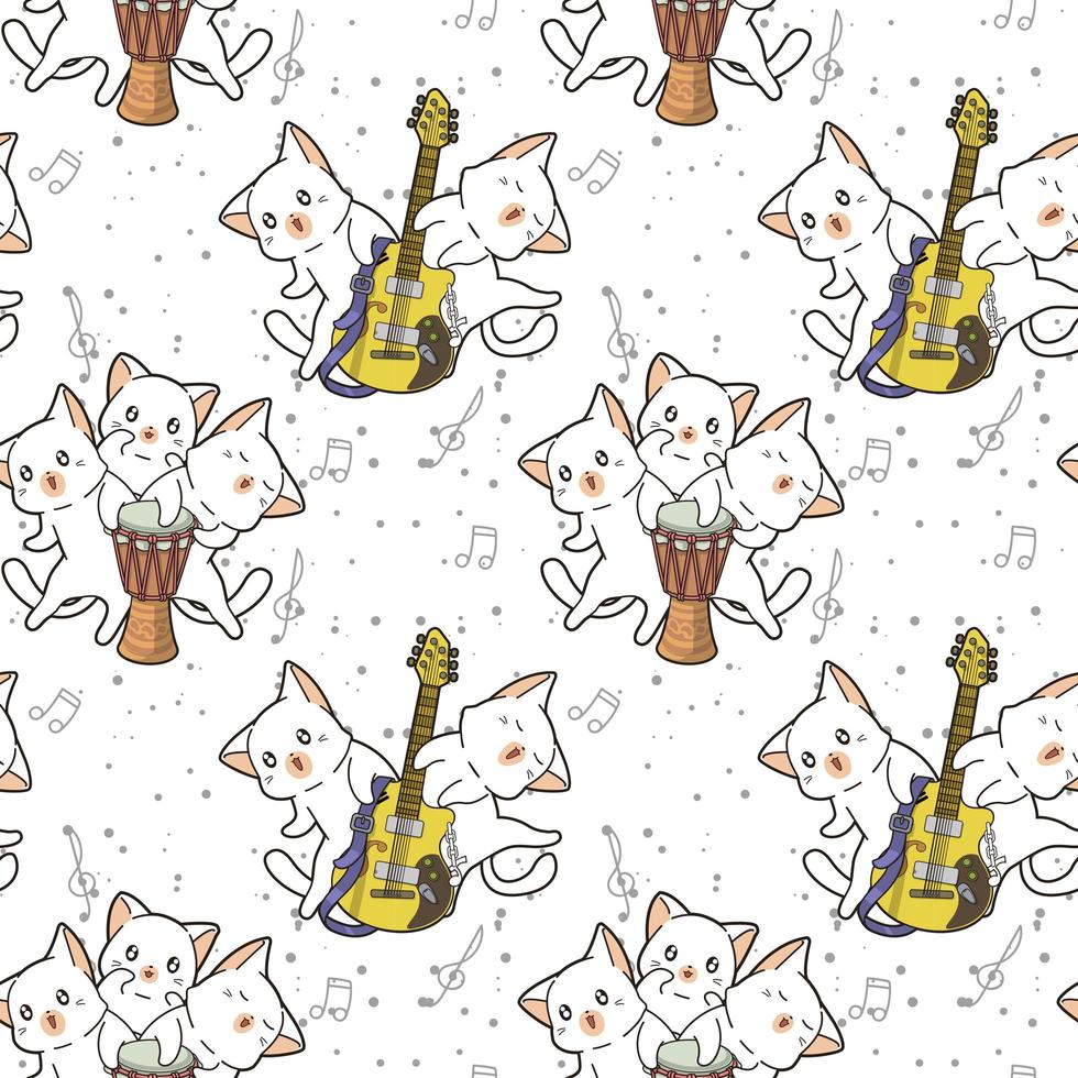 kawaii kattenkarakters met trommel en gitaarpatroon vector