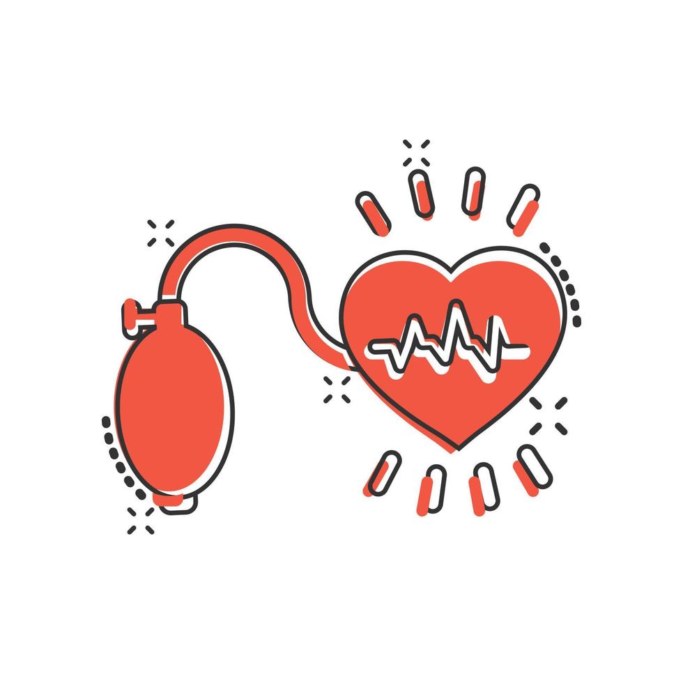 arterieel bloed druk icoon in grappig stijl. hartslag toezicht houden op tekenfilm vector illustratie Aan geïsoleerd achtergrond. pulse diagnose plons effect teken bedrijf concept.