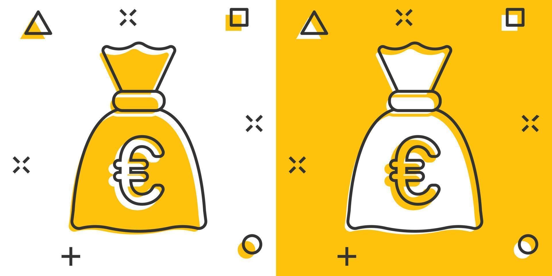 geld zak icoon in grappig stijl. geldtas tekenfilm vector illustratie Aan geïsoleerd achtergrond. munt zak plons effect teken bedrijf concept.