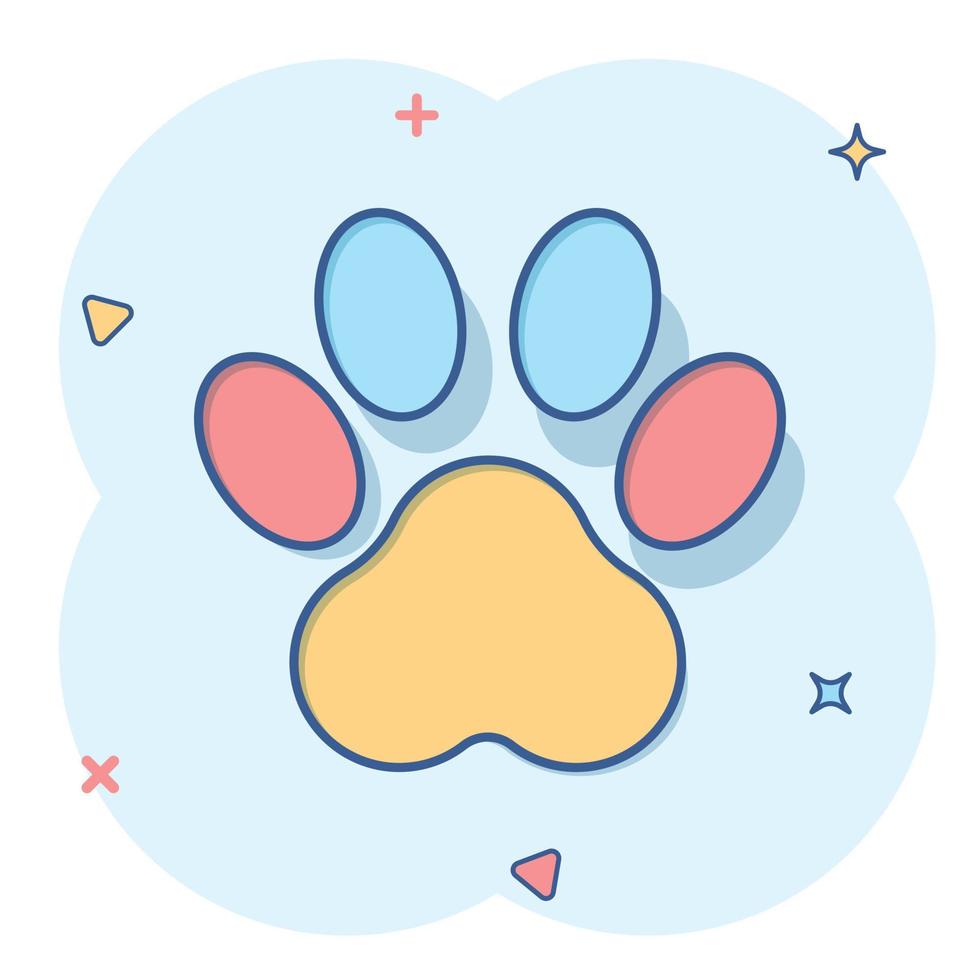 vector tekenfilm poot afdrukken icoon in grappig stijl. hond, kat, beer poot teken illustratie pictogram. dier voet bedrijf plons effect concept.
