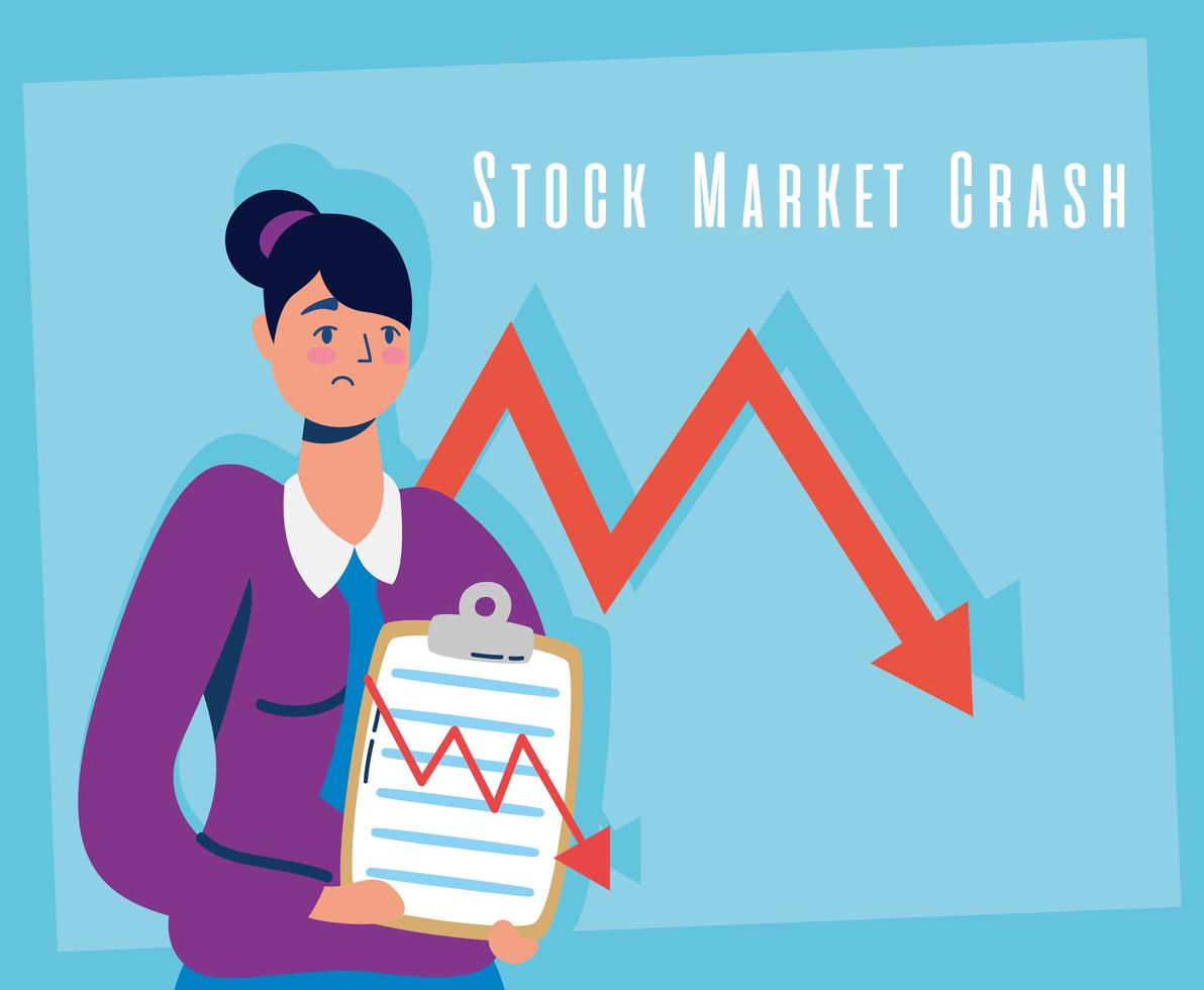 zakenvrouw met beurscrash pictogram vector