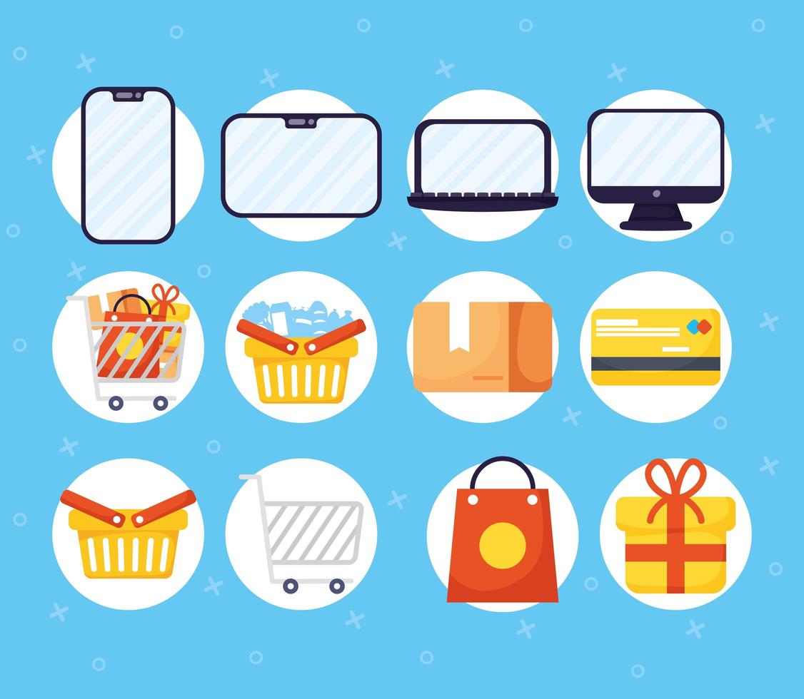 online winkelen en e-commerce icon set vector