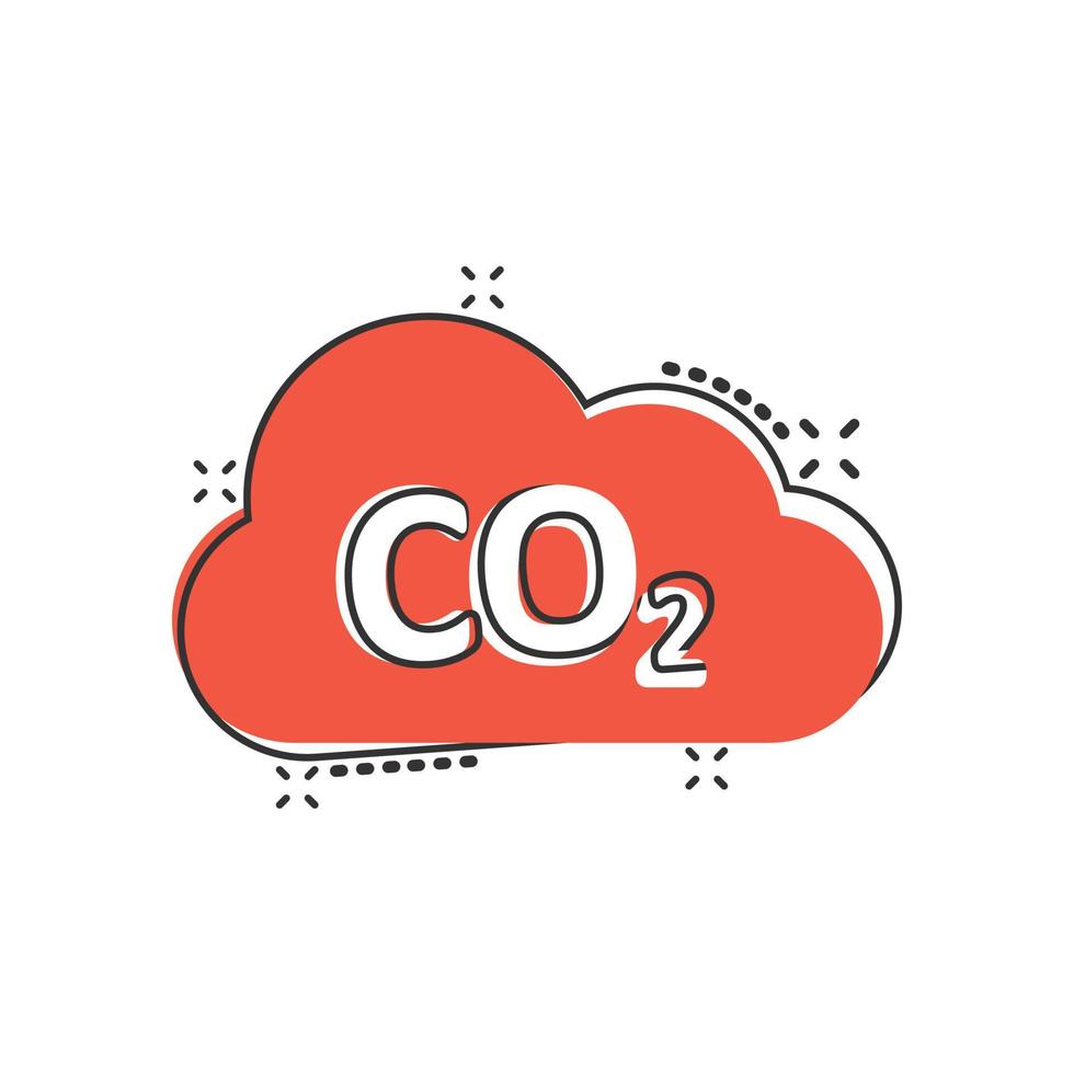 co2 emissie icoon in grappig stijl. wolk ramp tekenfilm vector illustratie Aan wit geïsoleerd achtergrond. milieu plons effect teken bedrijf concept.