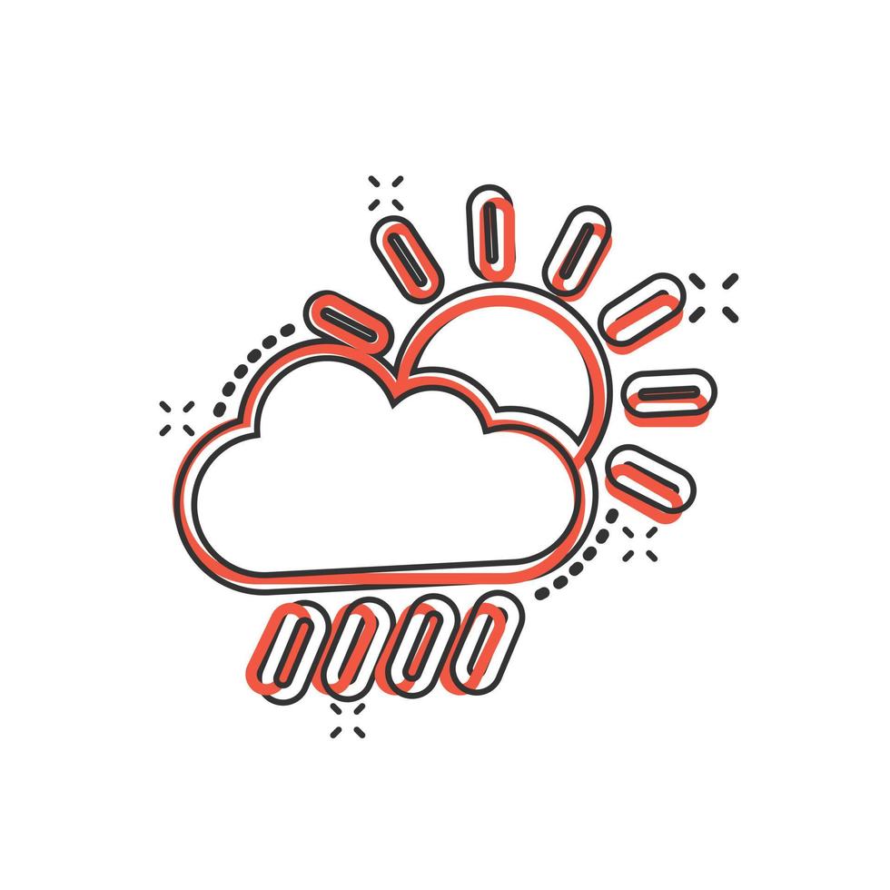 weer icoon in grappig stijl. zon, wolk en regen tekenfilm vector illustratie Aan wit geïsoleerd achtergrond. meteorologie plons effect teken bedrijf concept.