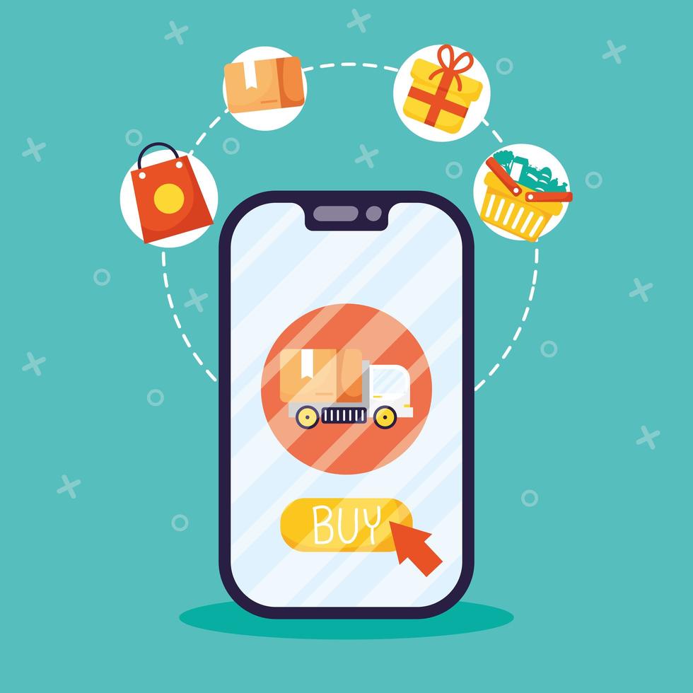 online winkelen en e-commerce via smartphone vector