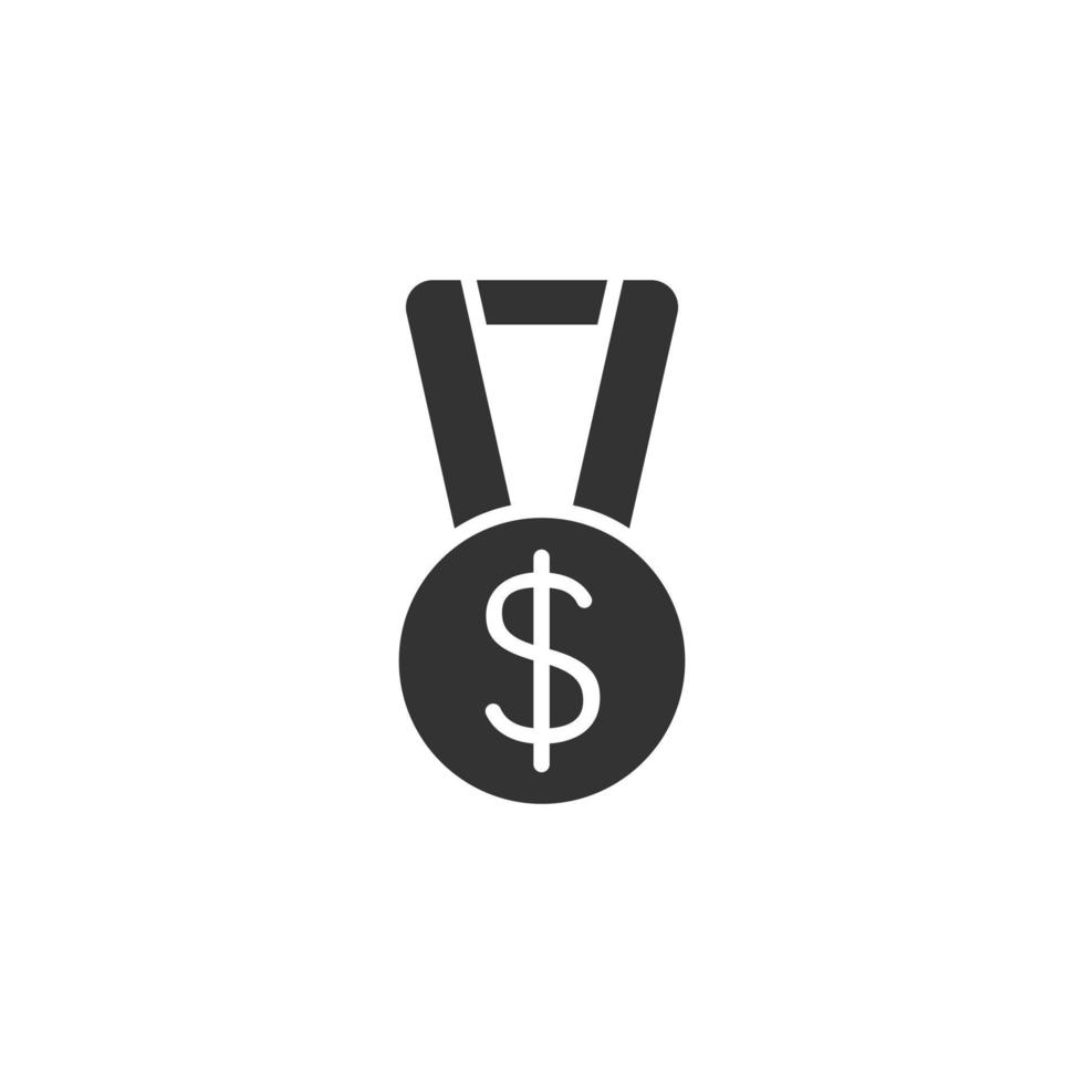 medaille met dollar icoon in vlak stijl. geld prijs trofee vector illustratie Aan wit geïsoleerd achtergrond. bankbiljet Bill bedrijf concept.